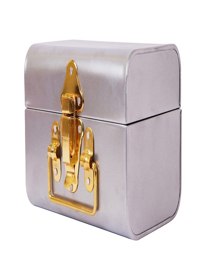 INDIAN ARTISANS Silver Metal Gift Trunk Box 8 Inch with Golden Accents - Jewellery & Storage Organizer Box | Multipurpose Box for Weddings, Birthdays, Return Gifts, Party, Home & Special Occasions - Image 3